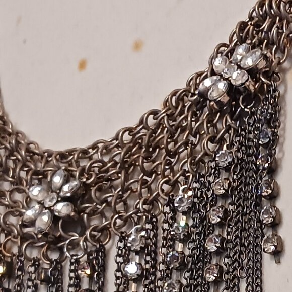Vintage Fashion Bug Chainmail Bib Necklace with Chain Fringe and Rhinestone - Picture 8 of 10